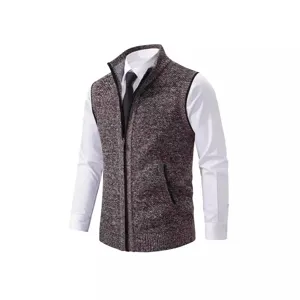 Men's knitted zipper vest stand-up collar sleeveless sweater casual outerwear main view