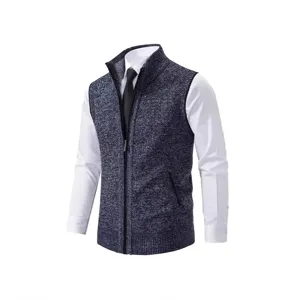 Men's zip up knitted vest mock neck sleeveless sweater waistcoat casual business outerwear
