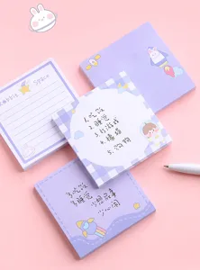 Ensembles de notes adhésives mignonnes de dessin animé violet pour bureau et planification