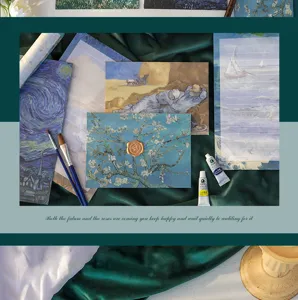 Papeterie vintage motif peinture a l'huile Van Gogh ensemble lettres detail artistique