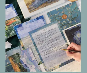 Ensemble de papeterie rétro peinture à l'huile Van Gogh avec enveloppes romantiques.