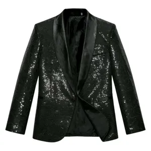 Men's Sequin Blazer Shiny Party Prom Tuxedo Jacket Shawl Lapel One Button Stage Performance Suit Jacket