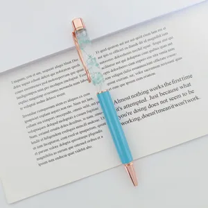 Detail of a light blue herbarium ballpoint pen with dried flowers on an open book