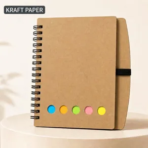 A6 Spiraal Notitieboek Met Gekleurde Plaknotities Kraft Papier Omslag Draagbaar Pocket Memo Pad Voor Kantoor School Studie Kantoorartikelen