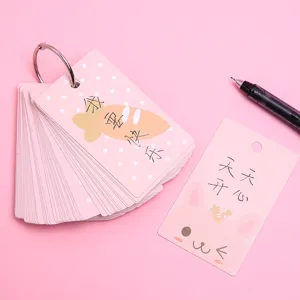 Tarjetas de vocabulario portátiles con anillas, bonitas fichas de notas rosas para estudiar.