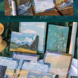 Ensemble de papeterie peinture à l'huile Van Gogh vintage avec papier à lettres et enveloppes.