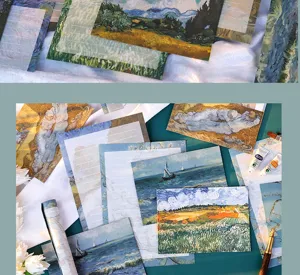 Vue détaillée de papeterie élégante et d'enveloppes de style peinture à l'huile vintage.