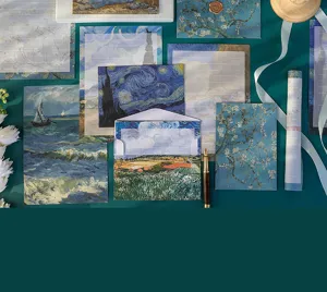 Set de papeterie peinture à l'huile Van Gogh enveloppe lettre vintage artistique détail