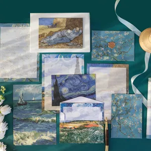 Set de Papeterie Rétro Artistique en Papier Kraft Peinture à l'Huile Van Gogh Papier à Lettres Set d'Enveloppes Invitation de Mariage Romantique