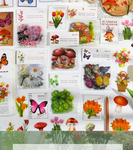 Botanisches Blumen Sticker Set wasserdicht Schmetterling Journaling Deko Bastelbedarf Detail