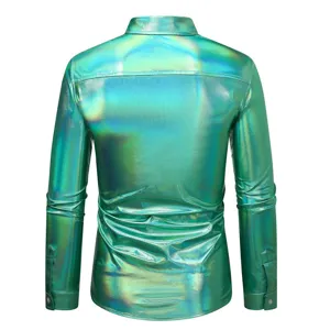 Chemise homme manches longues metallique brillante disco casual mode fete haut tendance