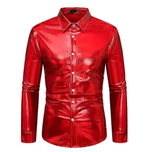 Chemise homme manches longues métal brillant disco boutonnée haut de fête automne style