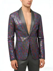 Blazer de lentejuelas coloridas para hombre chaqueta de traje de fiesta con solapa negra elegante