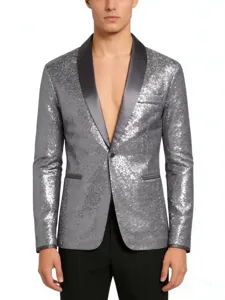 Blazer de lentejuelas plateadas para hombre elegante chaqueta de esquin de fiesta club noct.