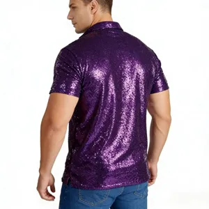 Men vintage sequin polo shirt sparkling disco 70s party costume casual top for men