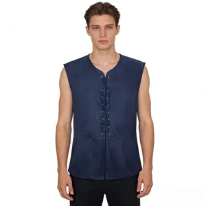 Medieval Renacimiento Pirata Gótico Steampunk Chaleco Hombre Con Cordones Sin Mangas Cuello V Disfraz