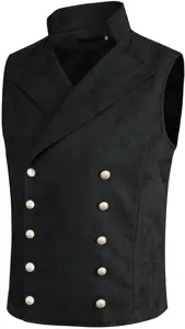 Herren schwarze Steampunk Weste zweireihig Vintage viktorianische Gothic Kostüme