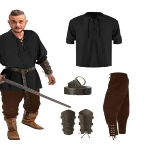 Medieval Renaissance pirate costume set 4pcs Halloween gothic cosplay outfit for men