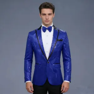 Veste de costume à paillettes bleu roi pour homme élégante blazer de soirée chic