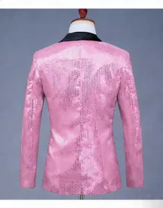 Blazer de costume à sequins roses pour hommes, veste brillante pour fête disco.