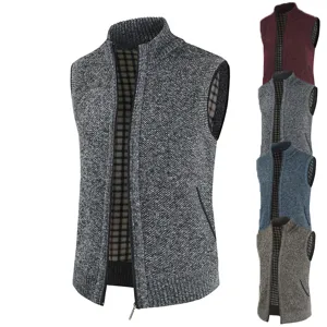 Herren Casual Strickweste Stehkragen Voll Reißverschluss Ärmellos Cardigan Warm Fleece Gefüttert Einfarbig Oberbekleidung