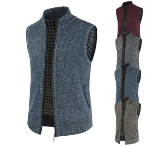 Herren Fleece-gefütterte Strickweste Winter thermische ärmellose Jacke mit Stehkragen.
