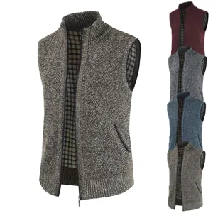 Herren Winter thermisch geflammte Strickweste Stehkragen Reißverschluss Cardigan
