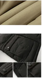 Primo piano sui dettagli del tessuto della giacca trapuntata, cuciture tasche e bottoni.