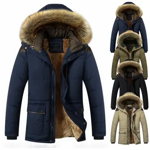 Giacca invernale uomo spessa con cappuccio e collo in pelliccia cappotto caldo casual nuovo