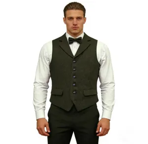 Ανδρικό vintage ψαροκόκαλο tweed κοστούμι γιλέκο με πέτο για επίσημο γάμο