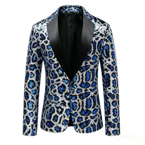 Men's Leopard Sequins Casual Suit Jacket Stylish Stage Performance Blazer