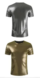 Camiseta hombre manga corta cuello redondo metálica brillante plata oro verano casual