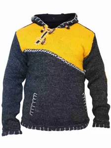 Pull en tricot à capuche pour homme colorblock décontracté manches longues automne hiver