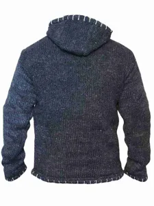 Pull à capuche en tricot pour homme, pull d'hiver épais avec coutures contrastées, bleu foncé.