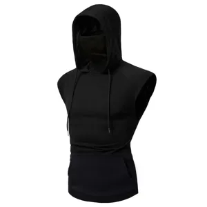 Men's Casual Sleeveless Hooded Tank Top With Face Mask Ninja Style Vest Summer Streetwear Workout Apparel