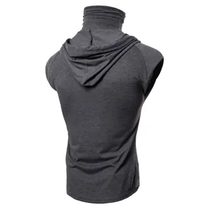 Men's dark grey sleeveless ninja hoodie vest summer fitness streetwear top for men