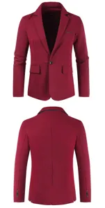 Blazer Homme Slim Fit Casual Bordeaux Un Bouton Revers Élégant Costume Veste Chic
