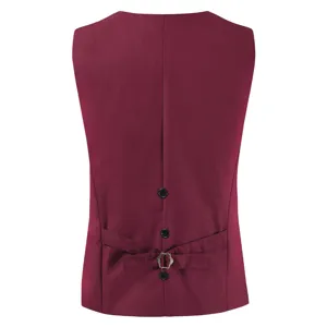 Men's slim fit suit waistcoat back view, casual business formal vest in burgundy color.