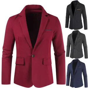 Blazer Slim Casual pour Hommes Bouton Unique Revers Manches Longues Veste de Costume d'Affaires Vêtements d'Extérieur