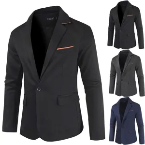 Blazer de costume slim casual pour homme avec pochette contrastée et un bouton.