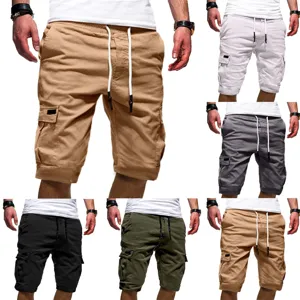 Pantaloncini Cargo Casual da Uomo Vestibilità Larga Misto Cotone Estate Coulisse Tasche Multiple Tinta Unita Pantaloni da Spiaggia