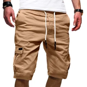 Pantaloncini cargo uomo tinta unita con coulisse, pantaloni corti estivi larghi comodi.