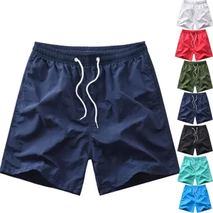 Pantaloncini da spiaggia casual da uomo estivi tinta unita con comoda coulisse regolabile