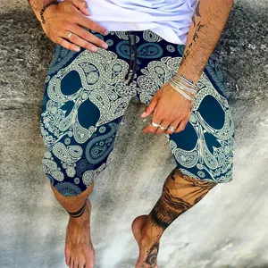 Men's summer casual printed shorts elastic waist paisley skull design beachwear clothing