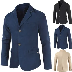 Heren casual slim fit ribfluwelen blazerjas met omgeslagen kraag en knoopsluiting.