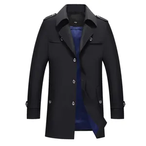 Men's Casual Cotton Trench Jacket Fall Fashion Long Sleeve Single Breasted Turn-Down Collar Slim Fit Windbreaker Outerwear