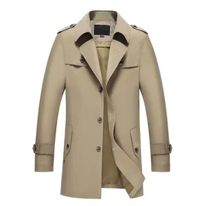 Men's casual cotton washed trench coat, stylish business outerwear for autumn and spring.