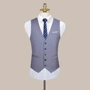 Heren Slim Fit Effen Kleur Business Casual Kostuumvest V-Hals Enkelknoops Formeel Vest Voor Bruiloftsfeest