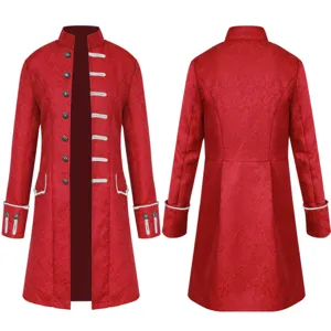 Men vintage red long coat stage performance costume retro stylish slim fit outerwear