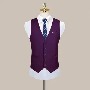 Heren slim fit effenkleur kostuumvest formele business gilet gecombineerd met wit overhemd